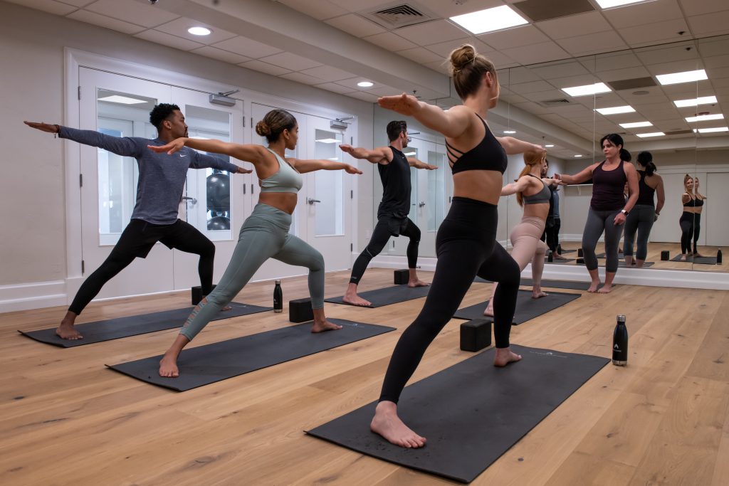 Clients at APN Lodge practice yoga.