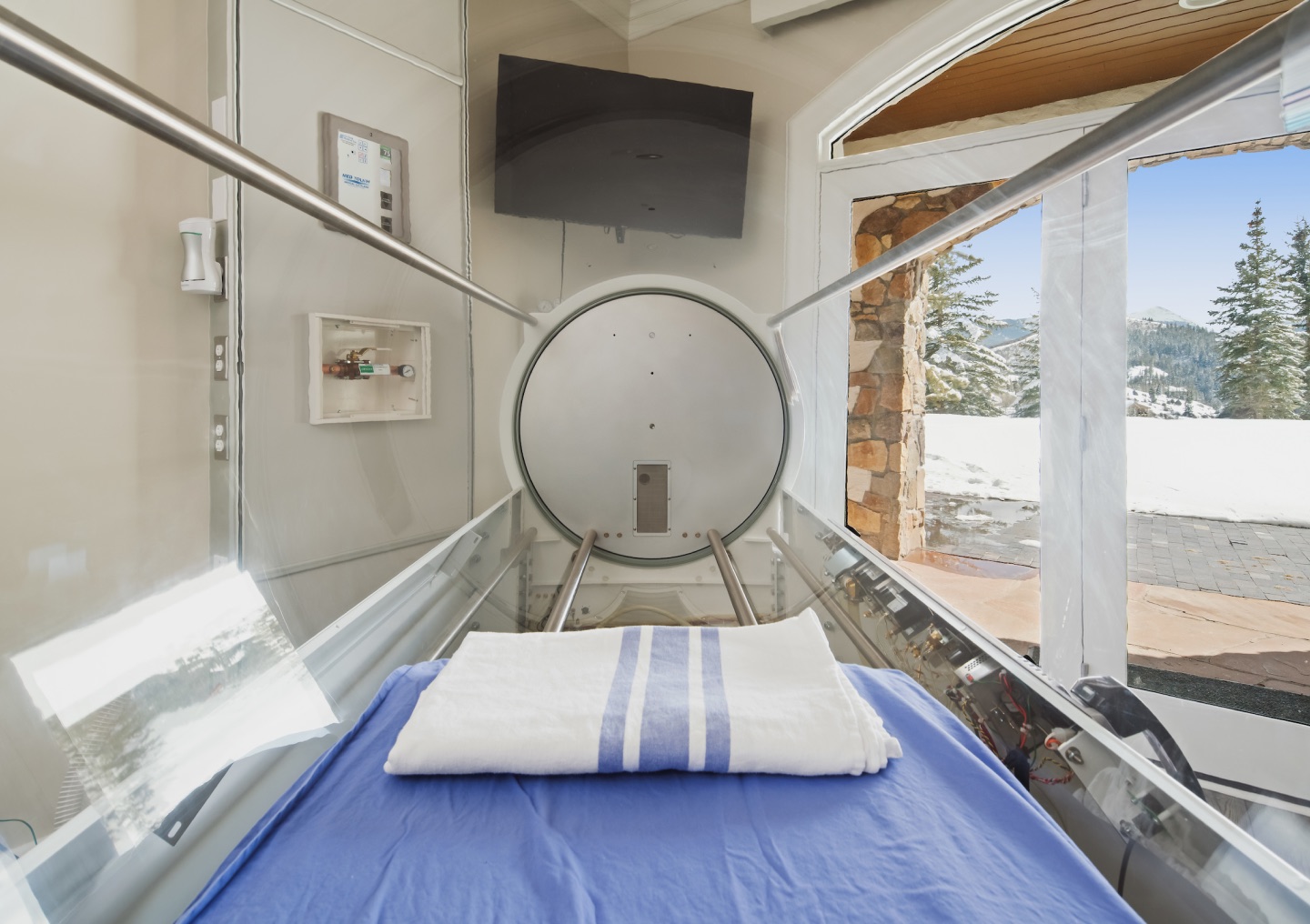 Inside the HBOT chamber at All Points North Lodge.