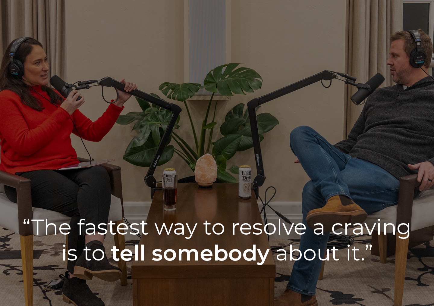 Dustin Straight, LAC, and Lana Seiler, MSW, LCSW, speaking into a podcast microphone with a text overlay: